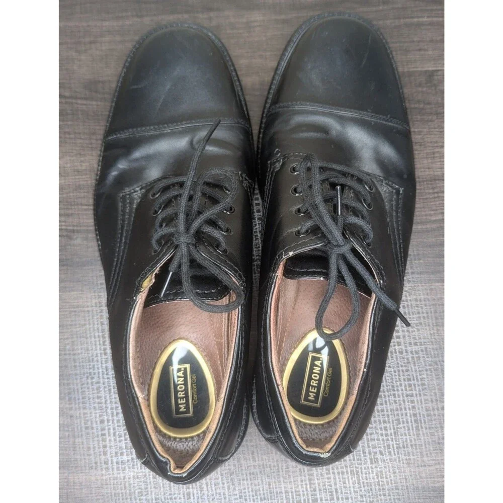 Merona Shoes Mens 12 Comfort Gel Black Leather Upper Balance Man Made Materials